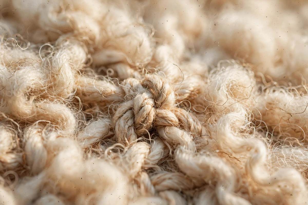 Close-up of warm wool carpet fibers